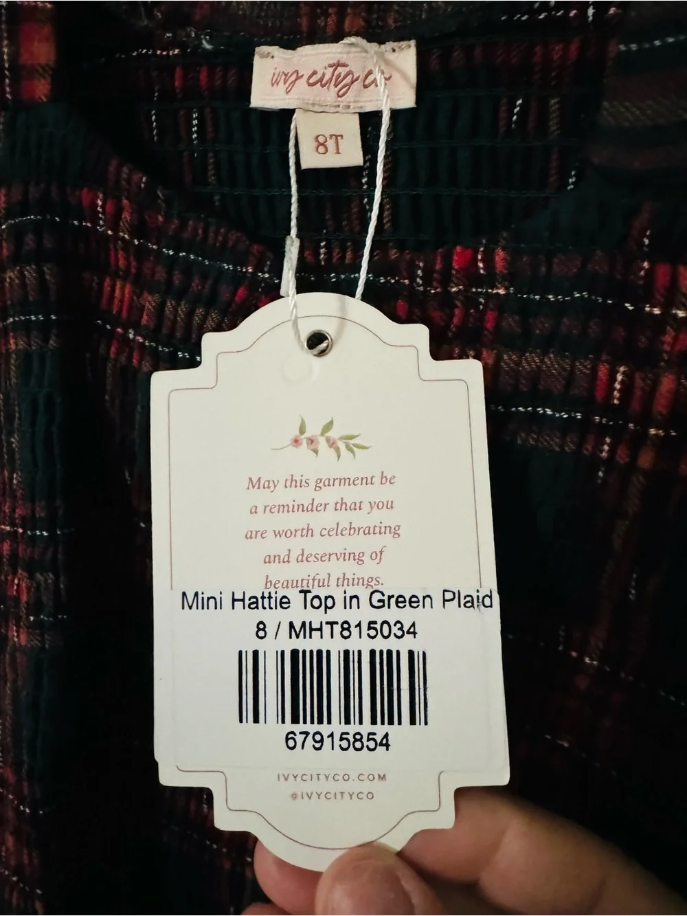 Ivy City Co Girls Plaid Blouse in Dark Green and Red